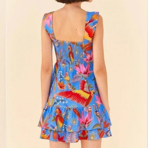 Farm Rio Blue Macaw Party Mini Dress - Picture 3 of 10